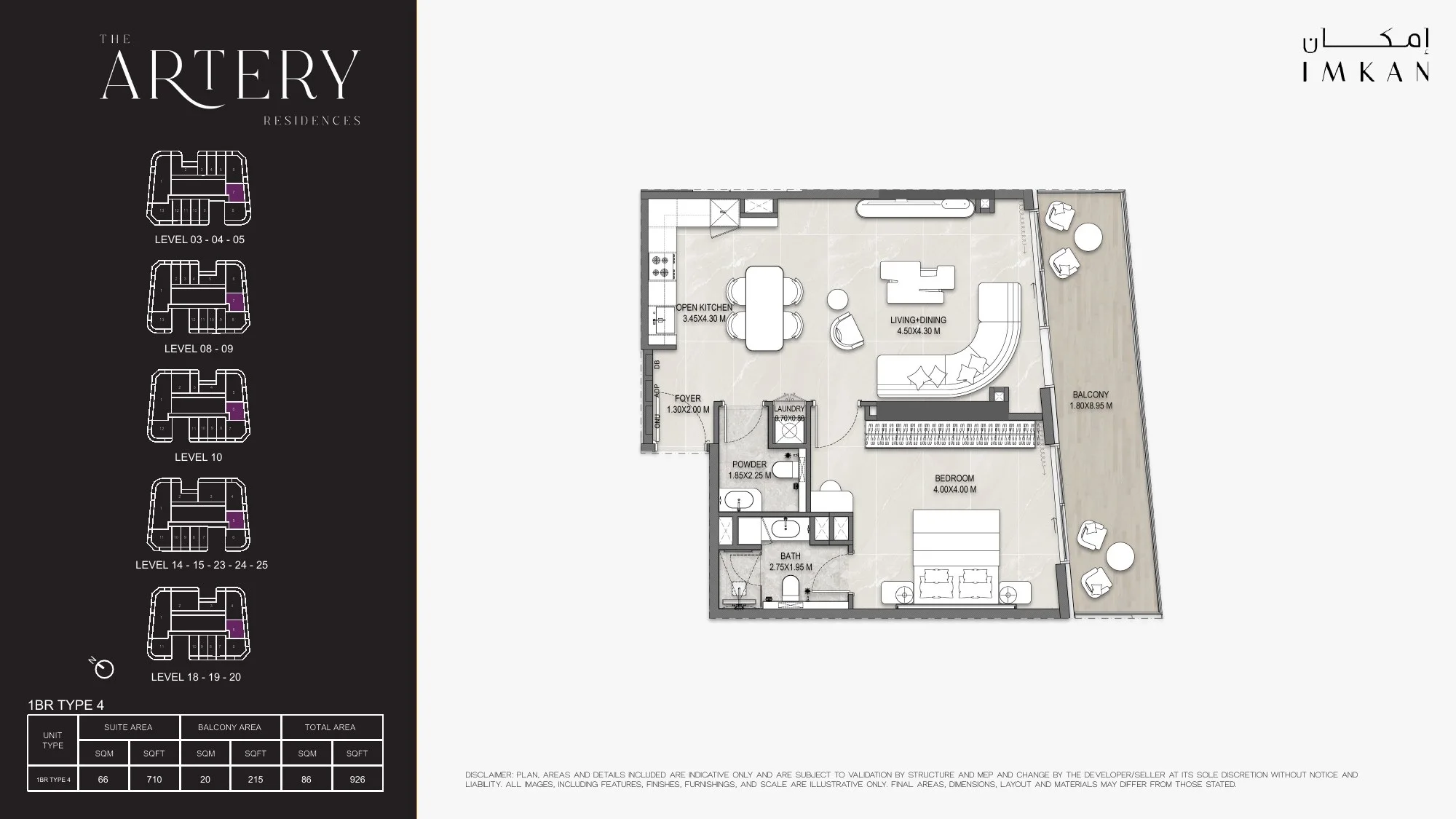 One-bedroom floor plan at The Artery Residences Reem Island