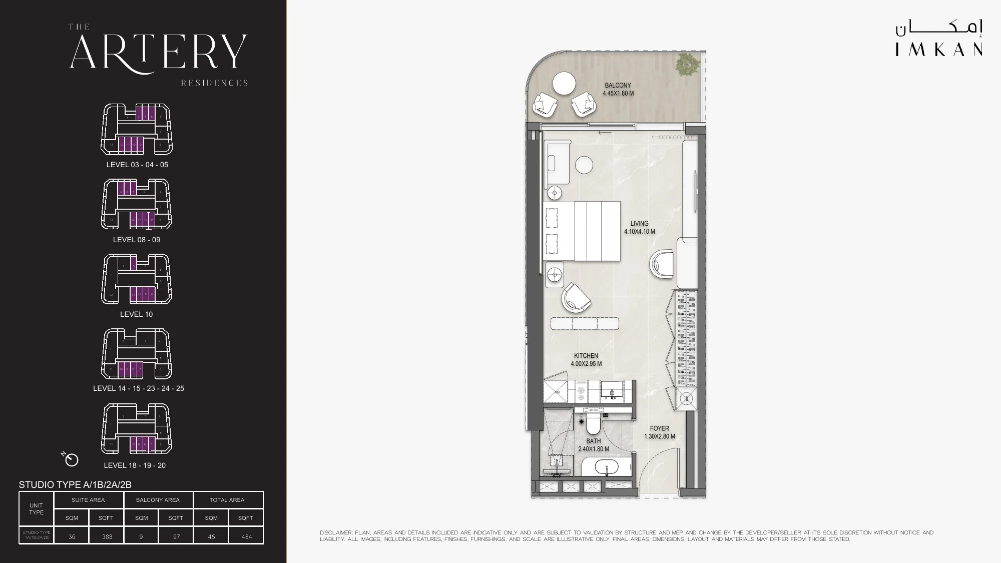 Studio floor plan at The Artery Residences by IMKAN