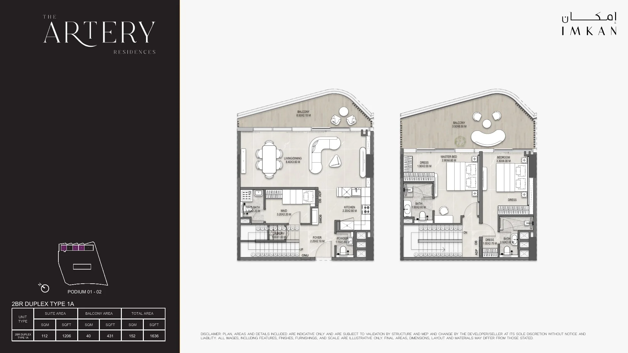 Two-bedroom duplex floor plan at The Artery Residences Abu Dhabi
