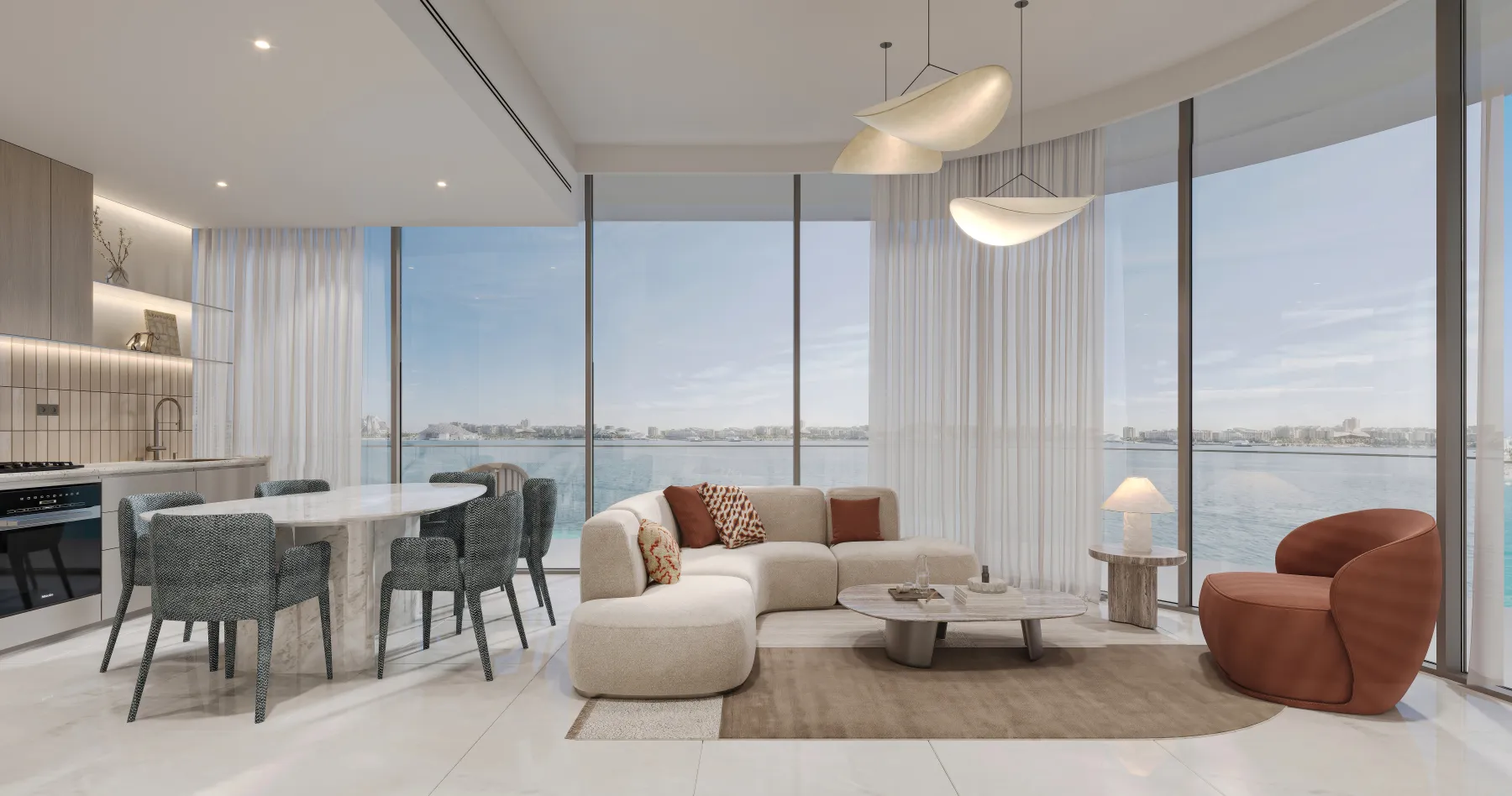 Two-bedroom residence living area with sea view