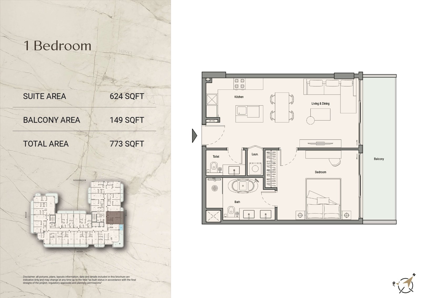 1 Bedroom floor plan — 113 Residences by Iman